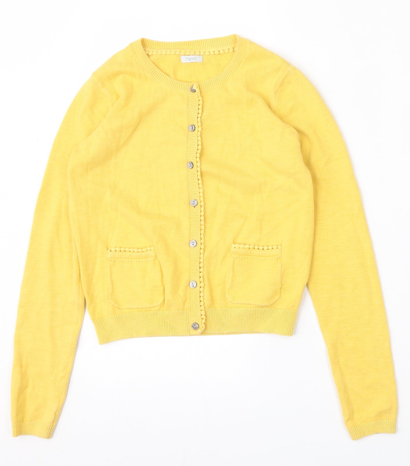 NEXT Girls Yellow Round Neck  Cotton Cardigan Jumper Size 11 Years