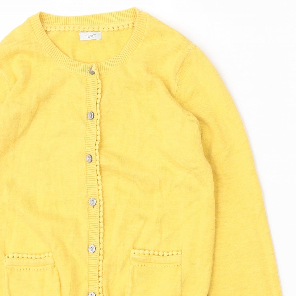 NEXT Girls Yellow Round Neck  Cotton Cardigan Jumper Size 11 Years