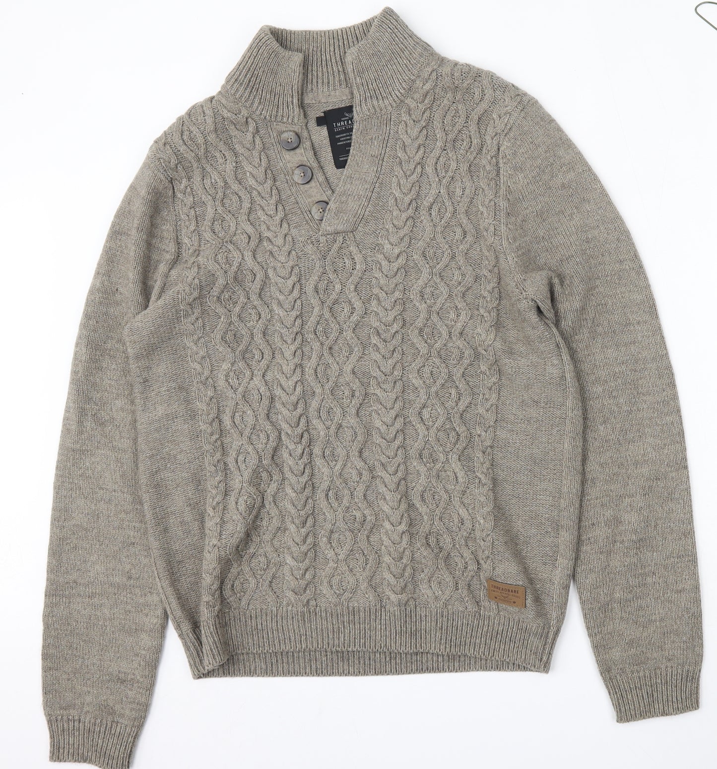 Threadbare Mens Beige Collared  Acrylic Pullover Jumper Size L