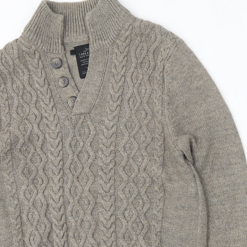 Threadbare Mens Beige Collared  Acrylic Pullover Jumper Size L