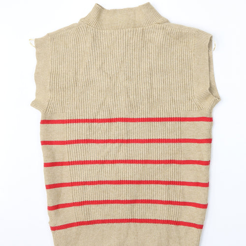 NEXT Womens Beige Mock Neck Striped Viscose Vest Jumper Size S