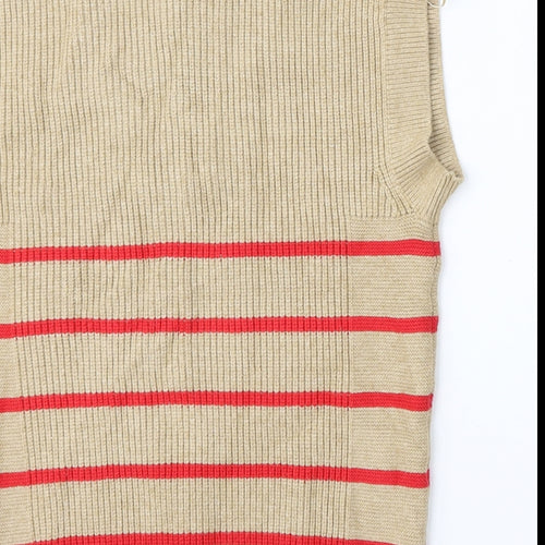 NEXT Womens Beige Mock Neck Striped Viscose Vest Jumper Size S