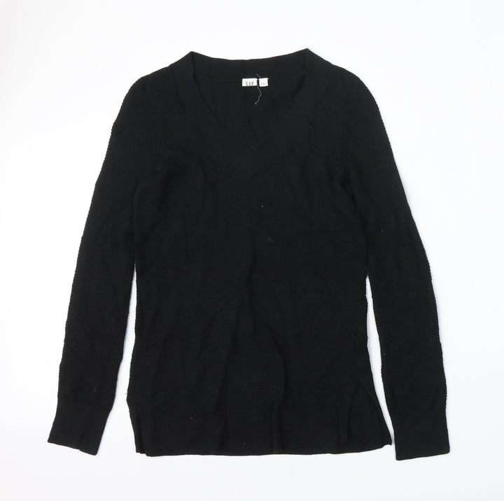 Gap Womens Black V-Neck Cotton Pullover Jumper Size S
