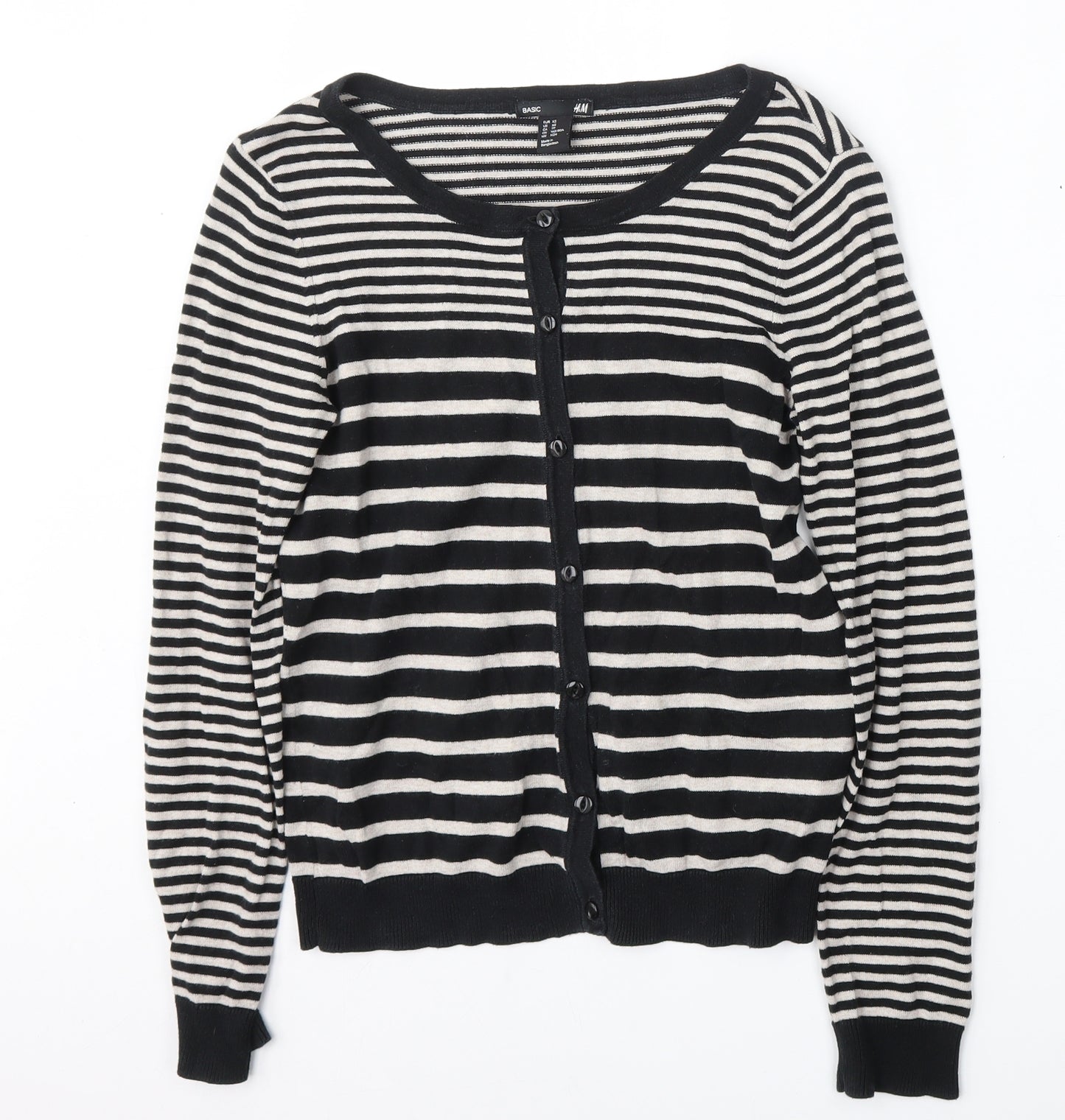 H&M Womens Multicoloured Round Neck Striped Cotton Cardigan Jumper Size XS