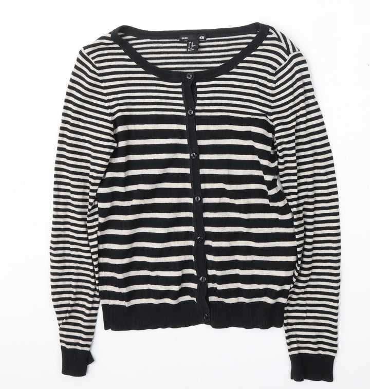 H&M Womens Multicoloured Round Neck Striped Cotton Cardigan Jumper Size XS