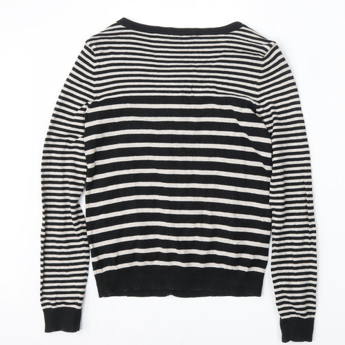 H&M Womens Multicoloured Round Neck Striped Cotton Cardigan Jumper Size XS