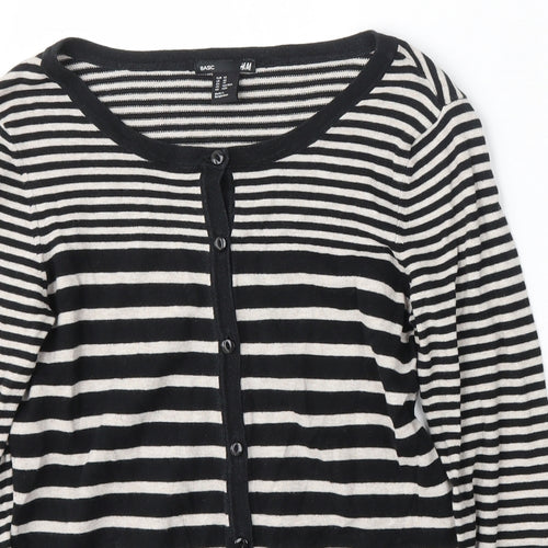H&M Womens Multicoloured Round Neck Striped Cotton Cardigan Jumper Size XS