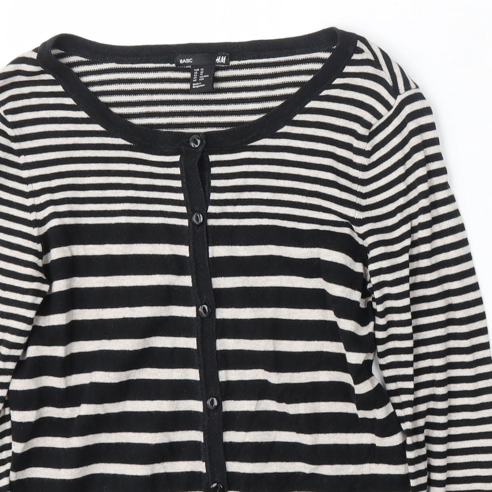 H&M Womens Multicoloured Round Neck Striped Cotton Cardigan Jumper Size XS