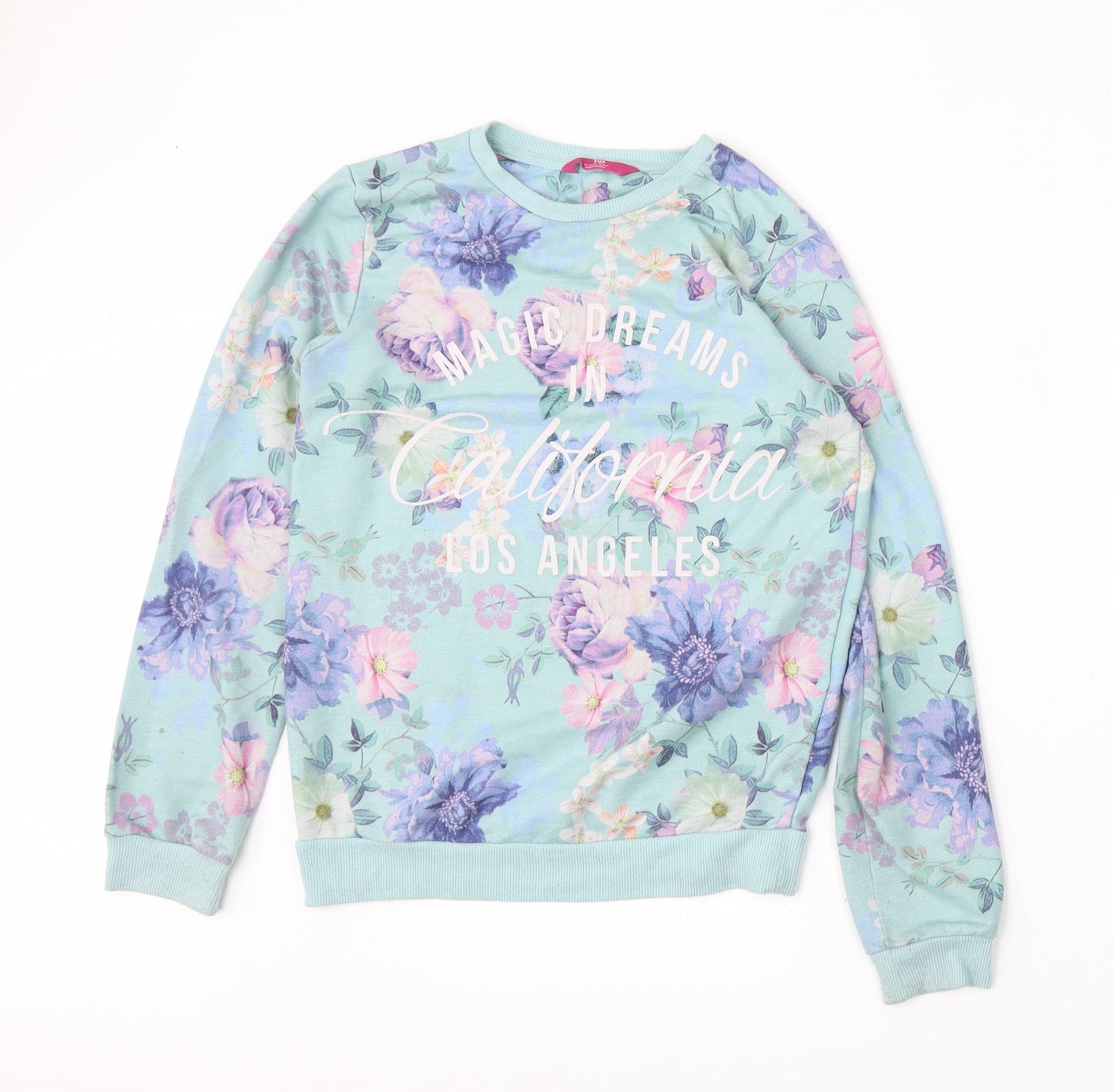 YD Girls Blue Floral Polyester Pullover Sweatshirt Size 12-13 Years