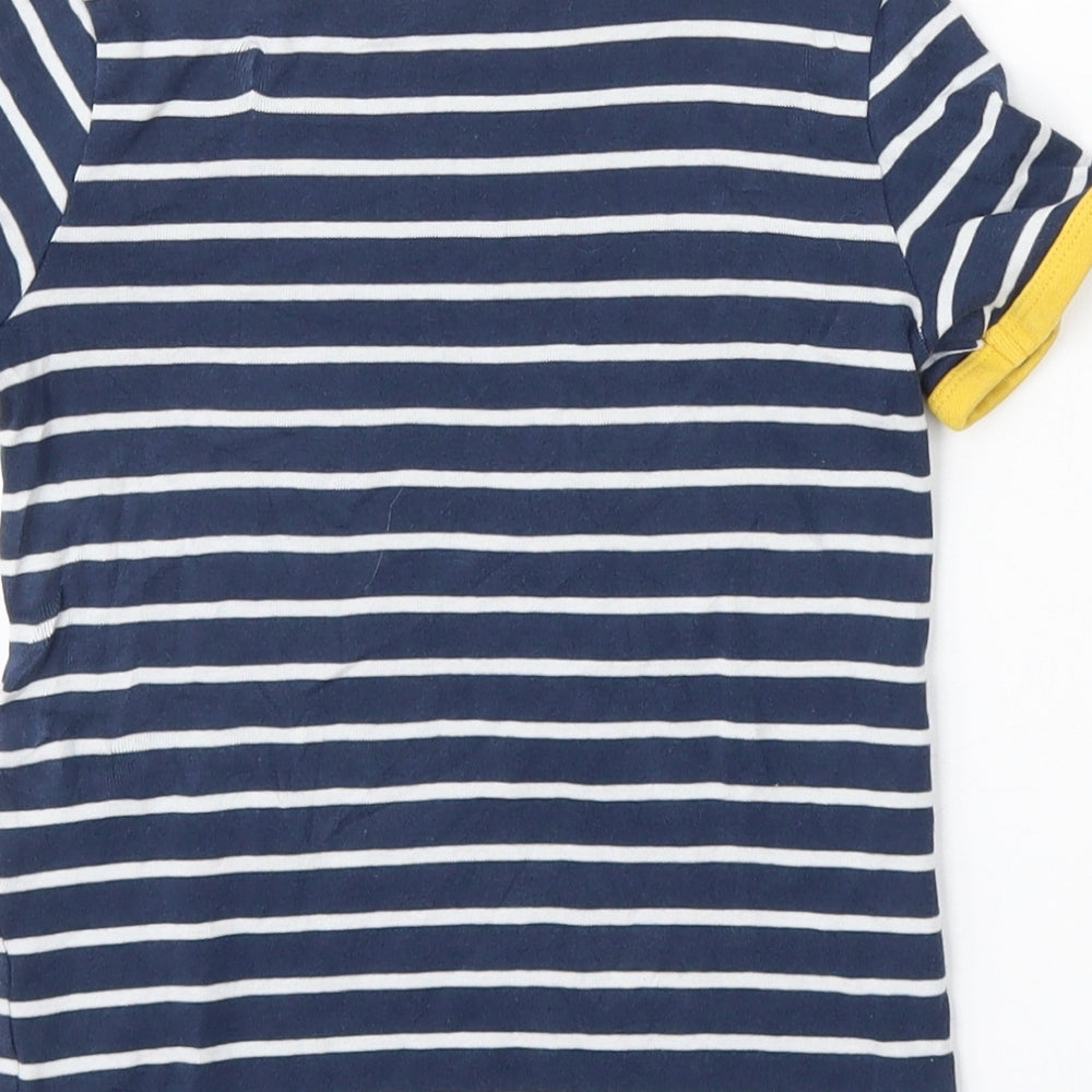 H&M Boys Blue Striped Cotton Basic T-Shirt Size 4-5 Years Round Neck
