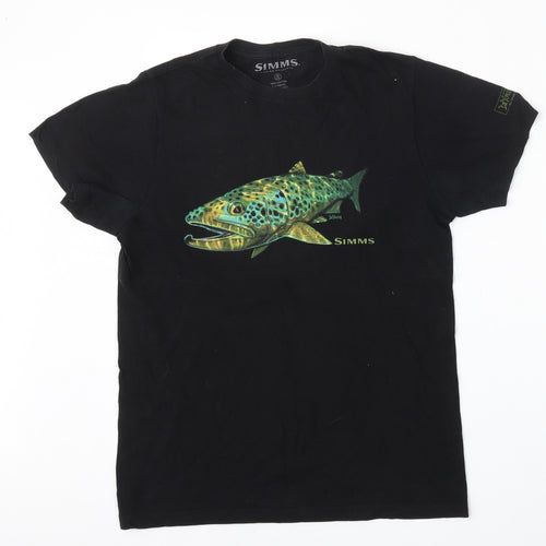 Simms Mens Black  Cotton  T-Shirt Size S Round Neck