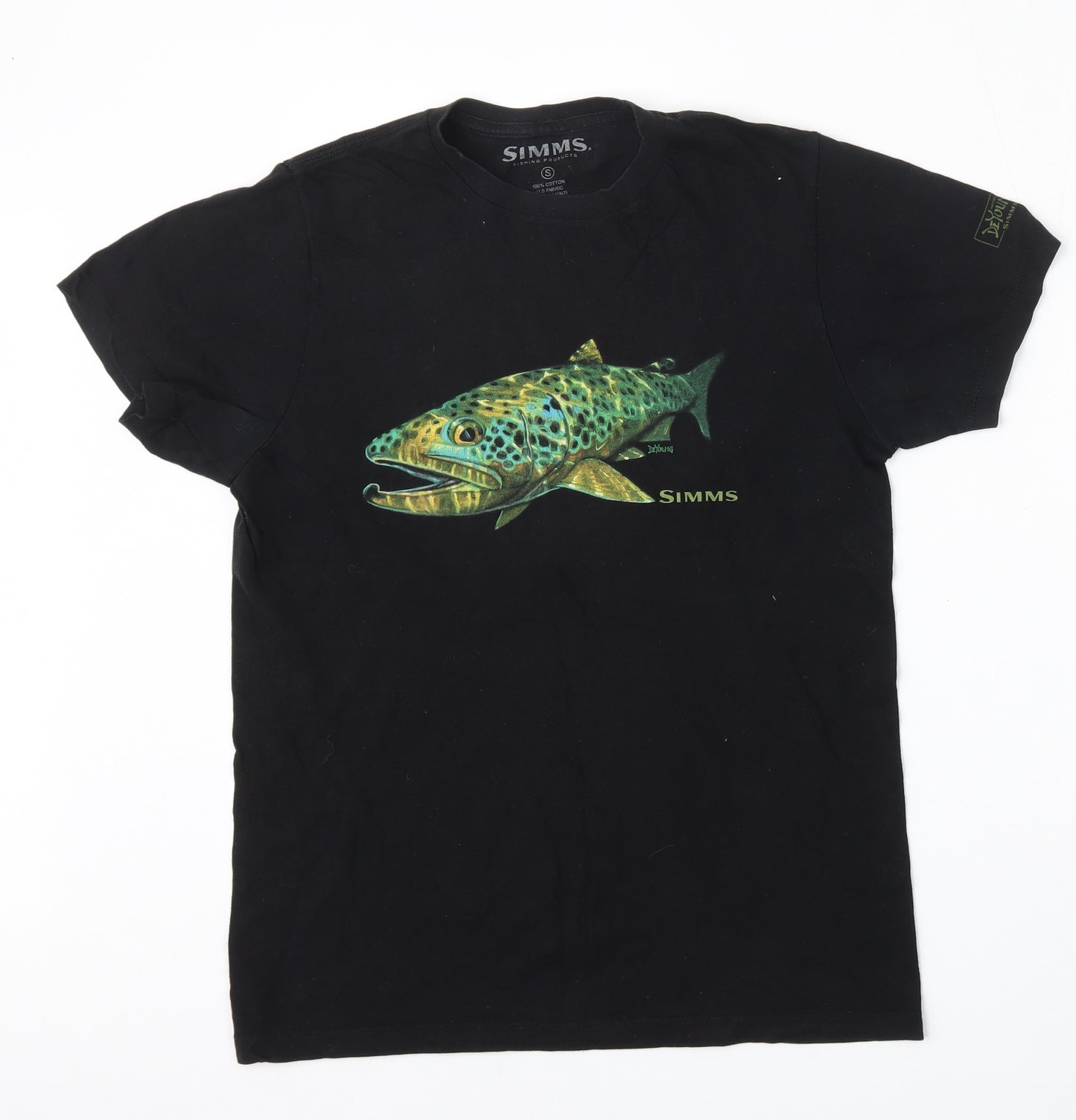 Simms Mens Black  Cotton  T-Shirt Size S Round Neck