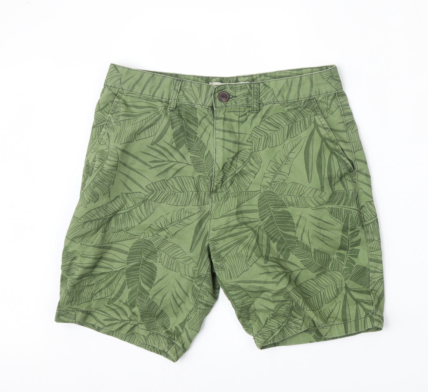 George Mens Green Floral Cotton Bermuda Shorts Size 34 L8 in Regular Button