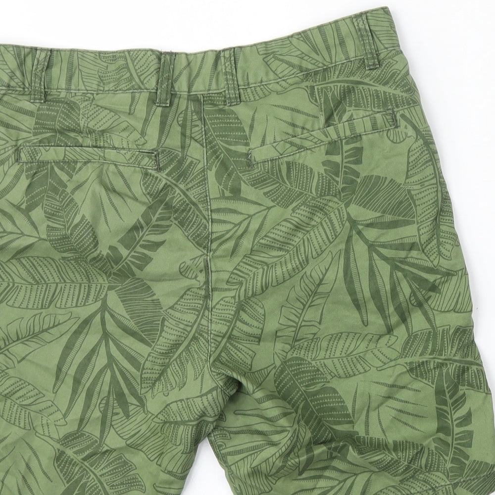 George Mens Green Floral Cotton Bermuda Shorts Size 34 L8 in Regular Button