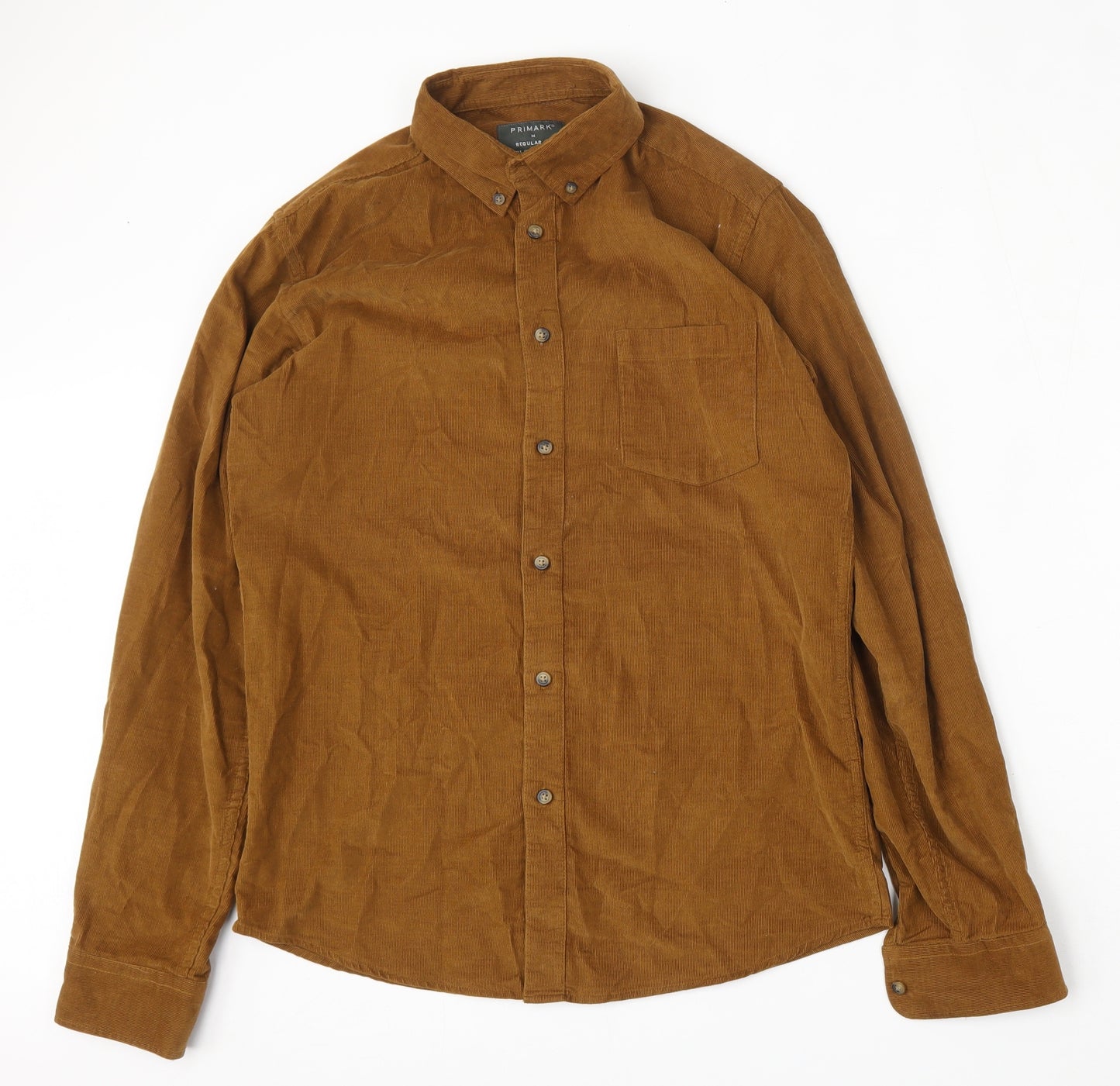 Primark Mens Brown  Cotton  Dress Shirt Size M Collared Button