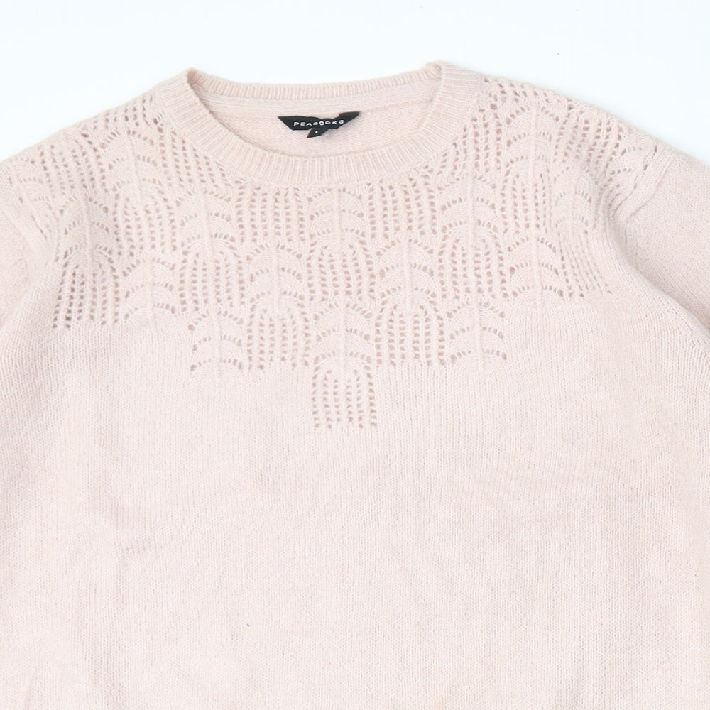 Peacocks Womens Pink Round Neck  Acrylic Pullover Jumper Size L