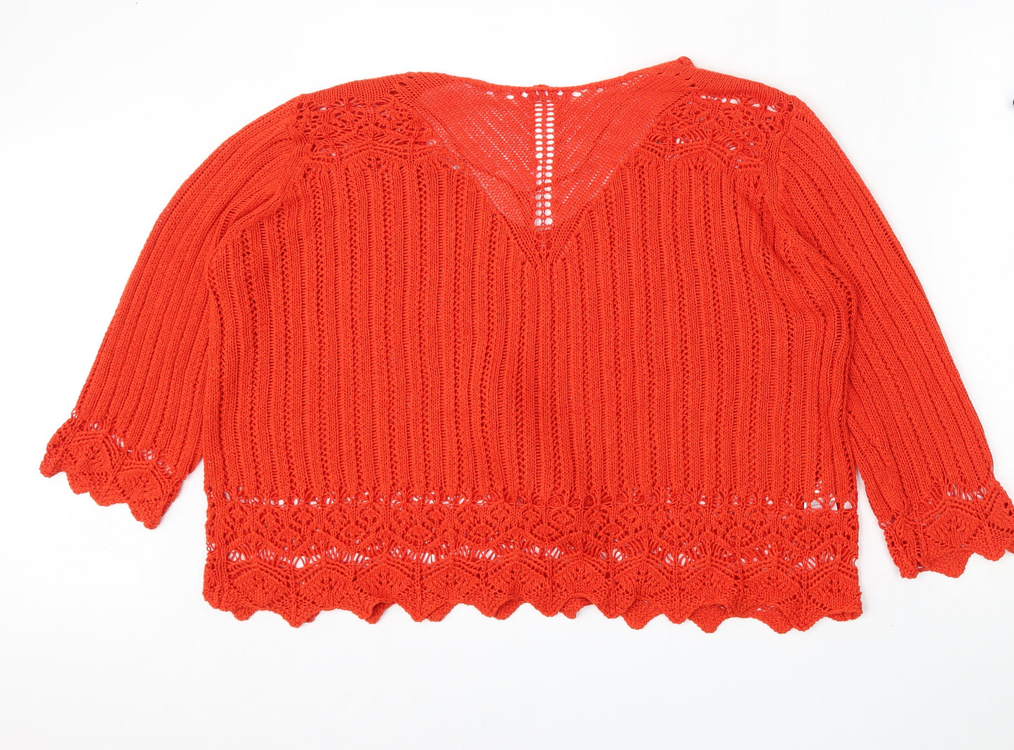 Peacocks Womens Red V-Neck  Acrylic Pullover Jumper Size L