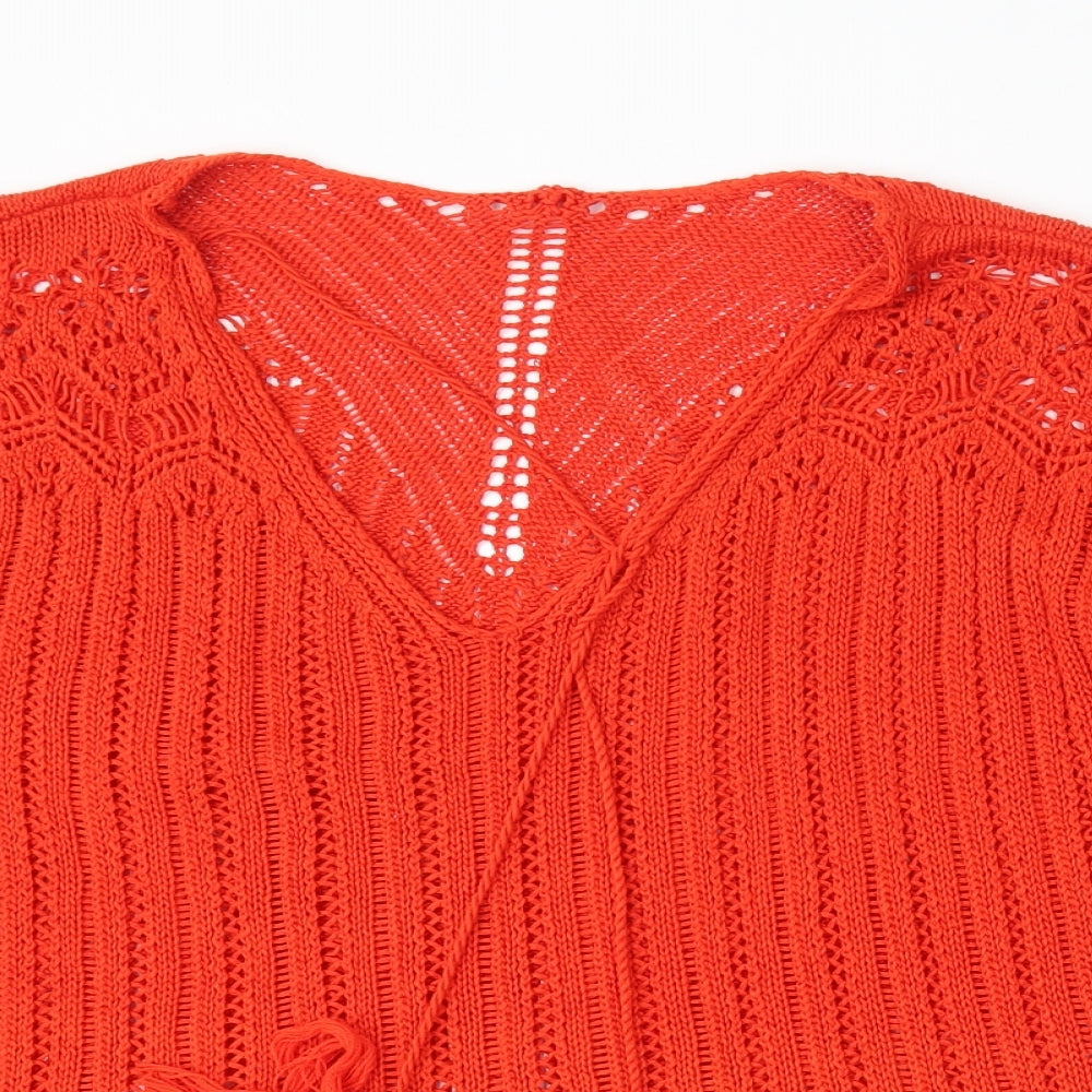 Peacocks Womens Red V-Neck  Acrylic Pullover Jumper Size L