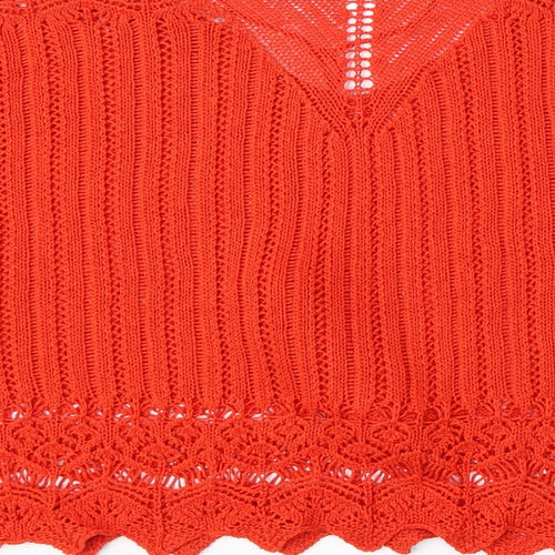 Peacocks Womens Red V-Neck  Acrylic Pullover Jumper Size L
