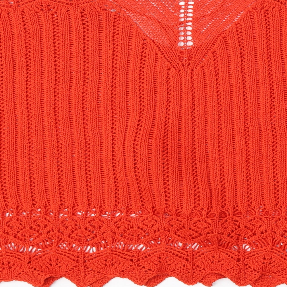 Peacocks Womens Red V-Neck  Acrylic Pullover Jumper Size L