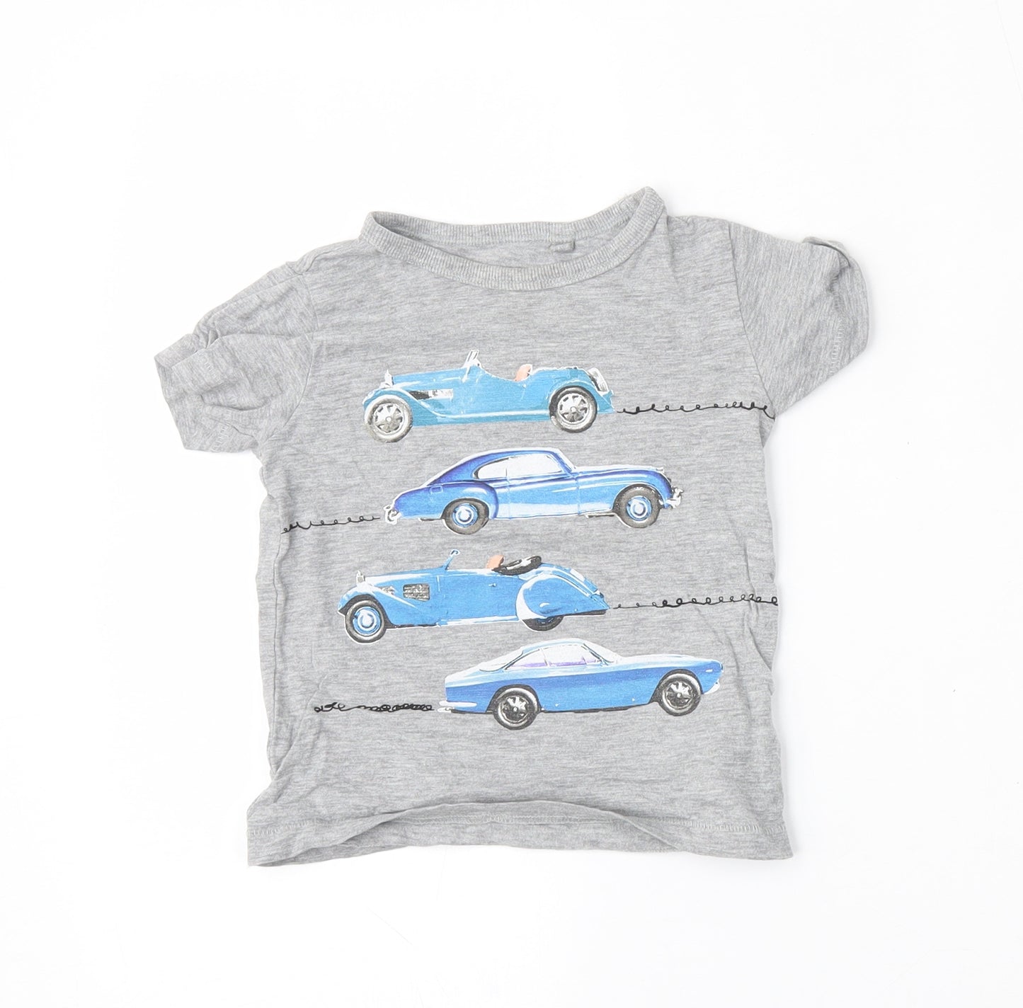 NEXT Boys Grey  Cotton Basic T-Shirt Size 12-18 Months Round Neck  - cars