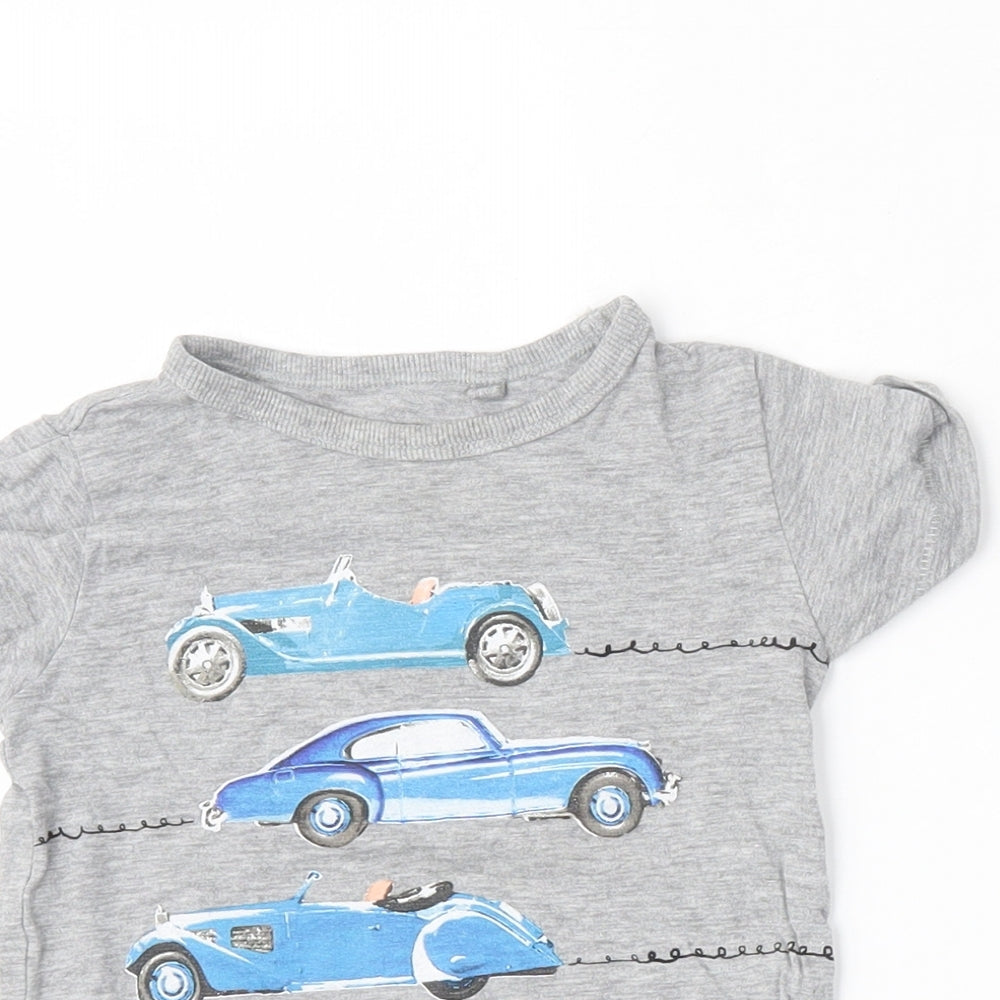 NEXT Boys Grey  Cotton Basic T-Shirt Size 12-18 Months Round Neck  - cars