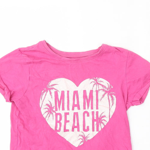 YD Girls Pink  Cotton Basic T-Shirt Size 9-10 Years Round Neck  - Miami Beach