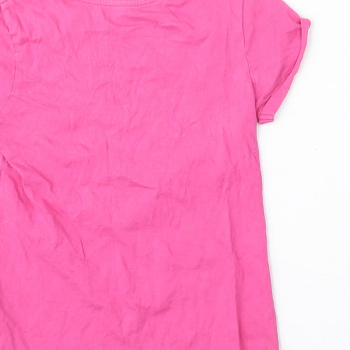 YD Girls Pink  Cotton Basic T-Shirt Size 9-10 Years Round Neck  - Miami Beach