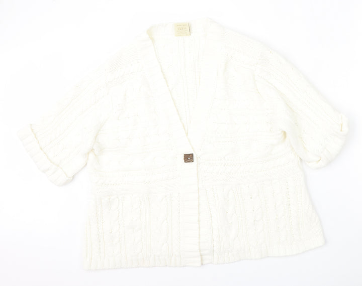 Being Casual Womens Beige V-Neck Acrylic Cardigan Jumper Size 20