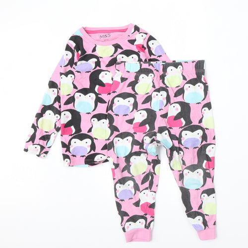 Marks and Spencer Girls Multicoloured Geometric Cotton Top Pyjama Set Size 2-3 Years