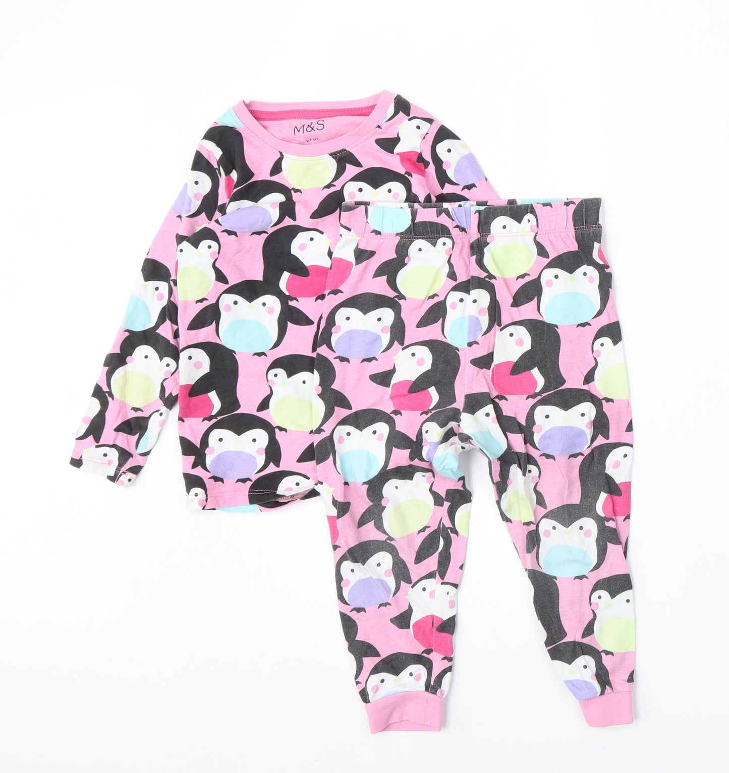 Marks and Spencer Girls Multicoloured Geometric Cotton Top Pyjama Set Size 2-3 Years