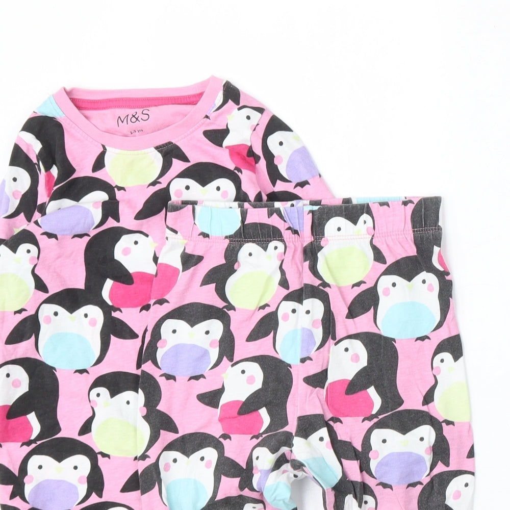 Marks and Spencer Girls Multicoloured Geometric Cotton Top Pyjama Set Size 2-3 Years