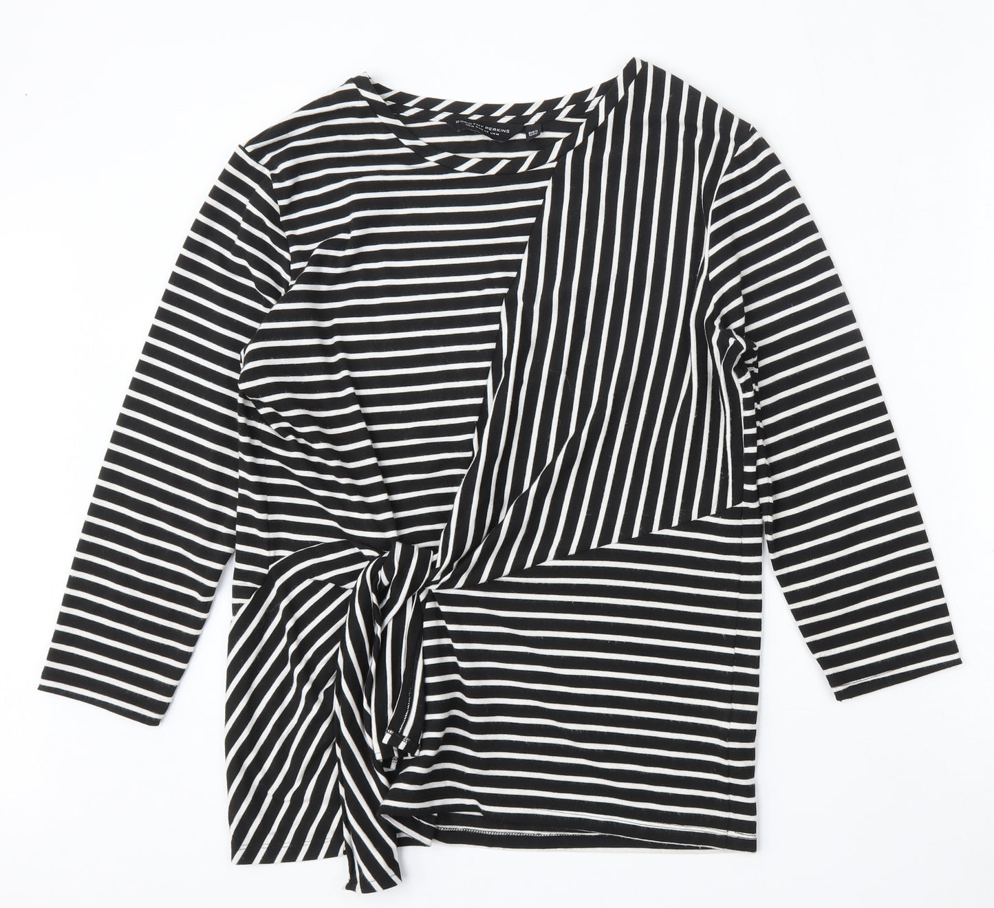 Dorothy Perkins Womens Black Striped Polyester Wrap Blouse Size 14 Round Neck