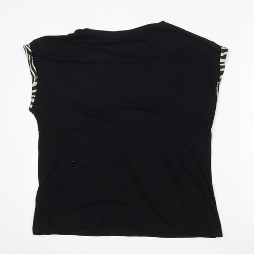 Dorothy Perkins Womens Black Animal Print Viscose Basic T-Shirt Size 14 Round Neck