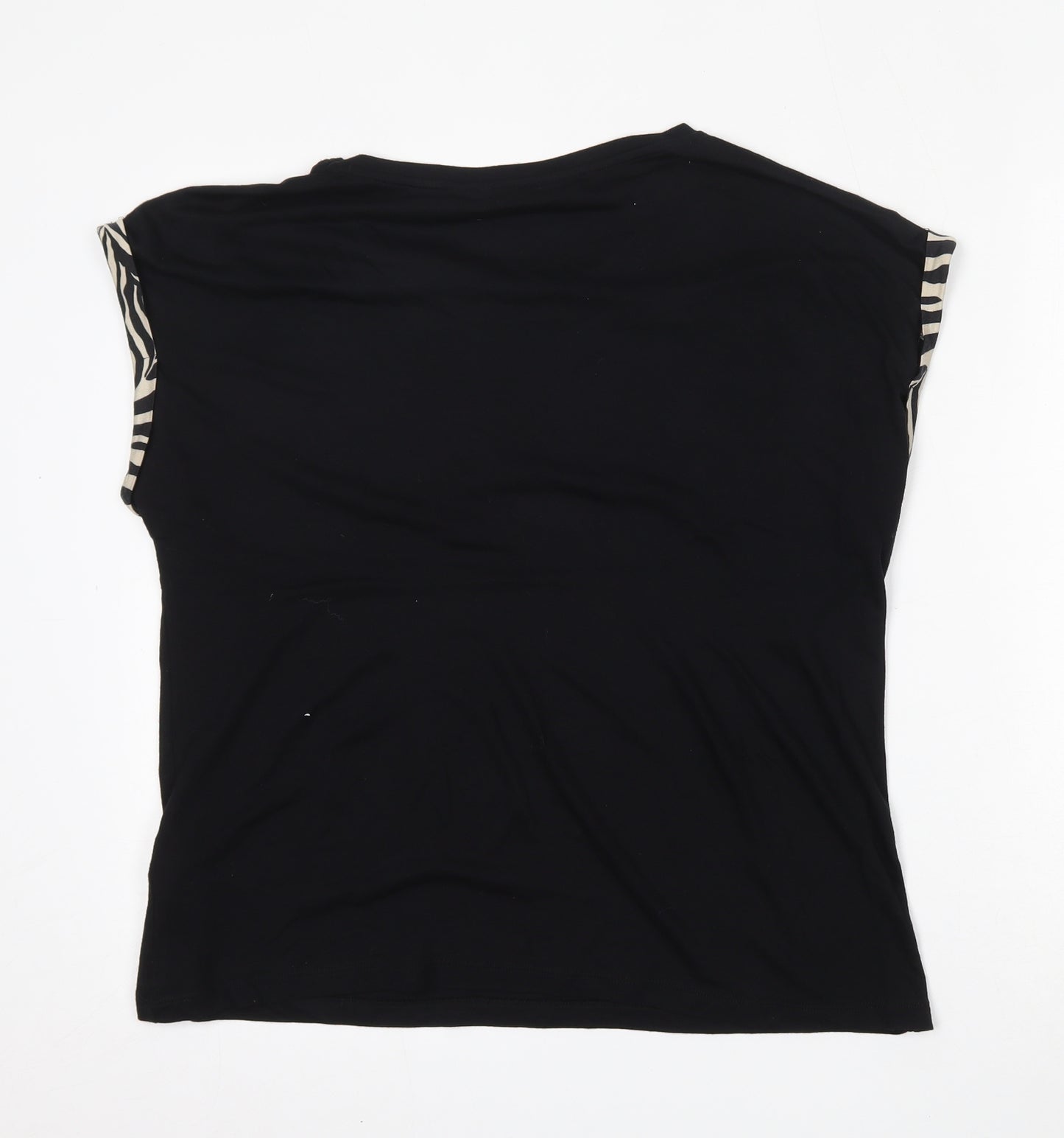 Dorothy Perkins Womens Black Animal Print Viscose Basic T-Shirt Size 14 Round Neck