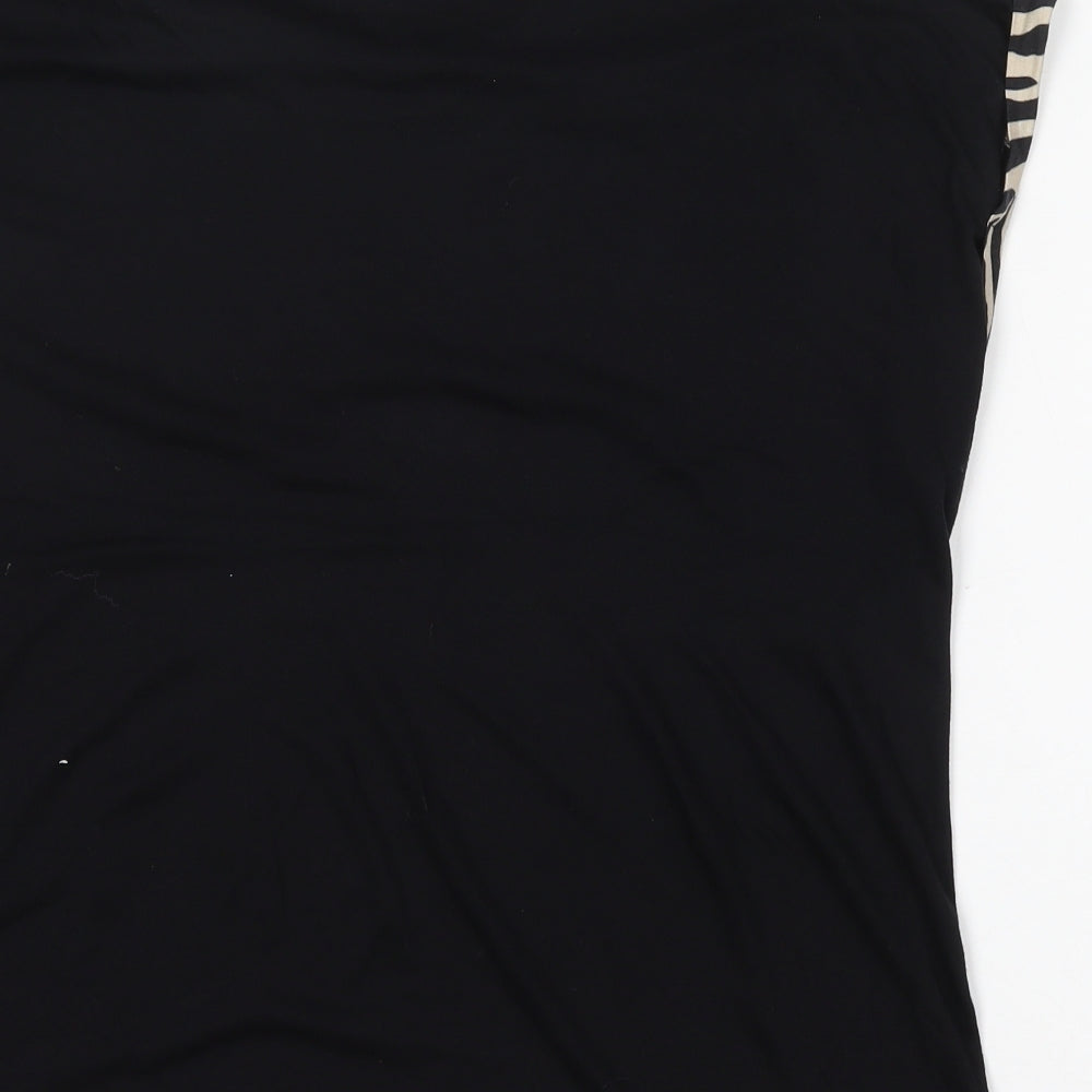 Dorothy Perkins Womens Black Animal Print Viscose Basic T-Shirt Size 14 Round Neck