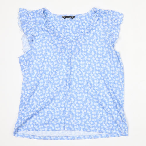 Dunnes Stores Womens Blue Geometric Polyester Basic Blouse Size L Round Neck