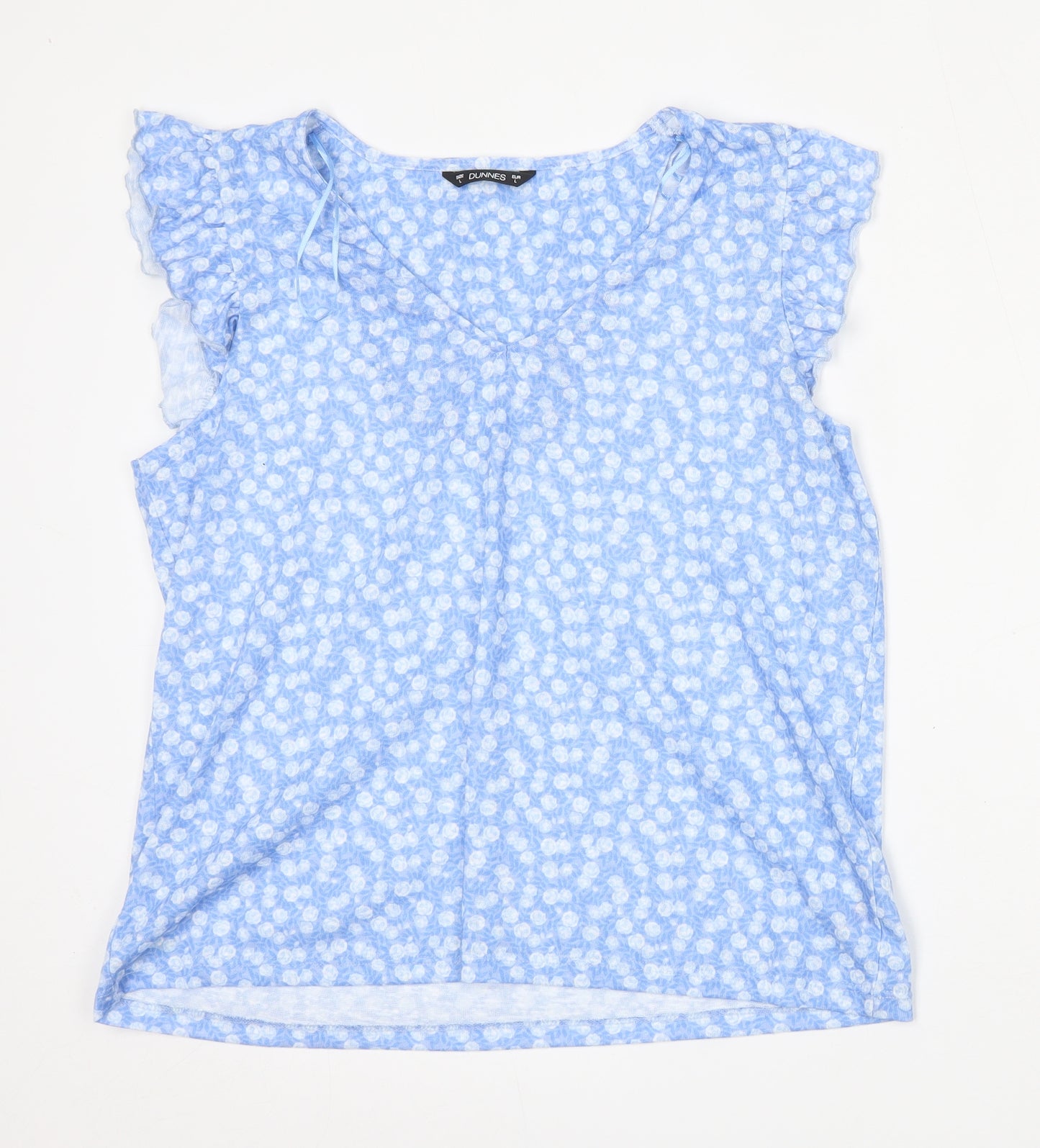 Dunnes Stores Womens Blue Geometric Polyester Basic Blouse Size L Round Neck