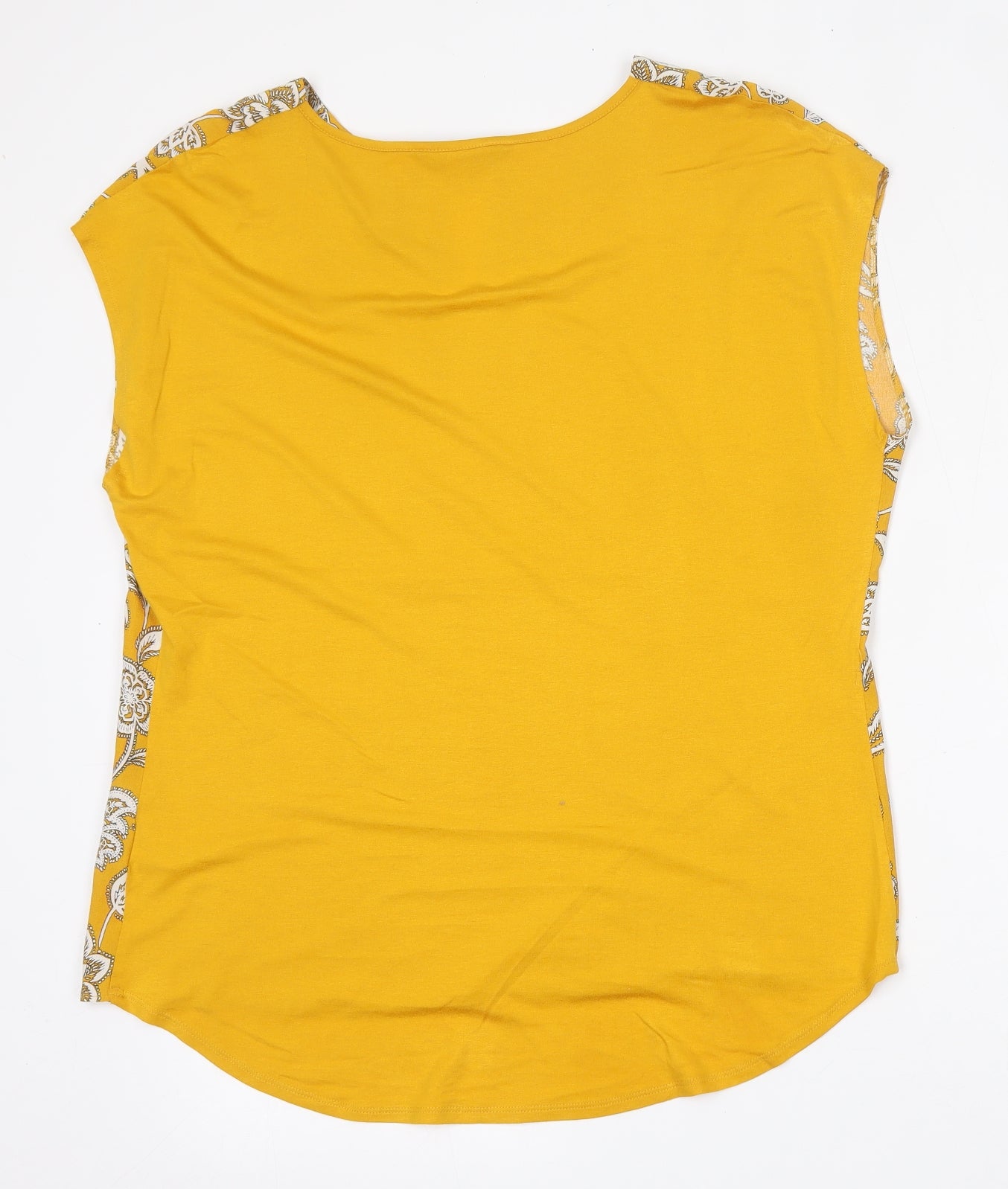F&F Womens Yellow Floral Viscose Basic Blouse Size 14 Round Neck