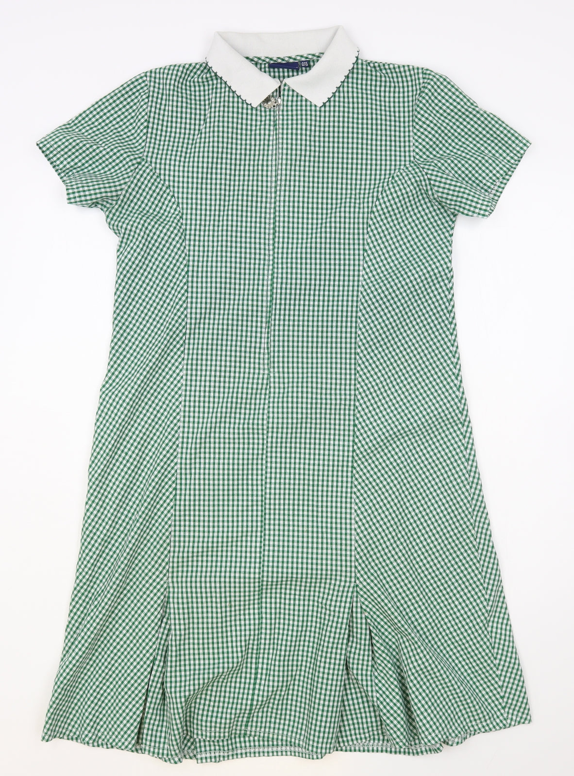Banner Girls Green Gingham Polyester Pencil Dress  Size 12-13 Years  Collared Zip - School
