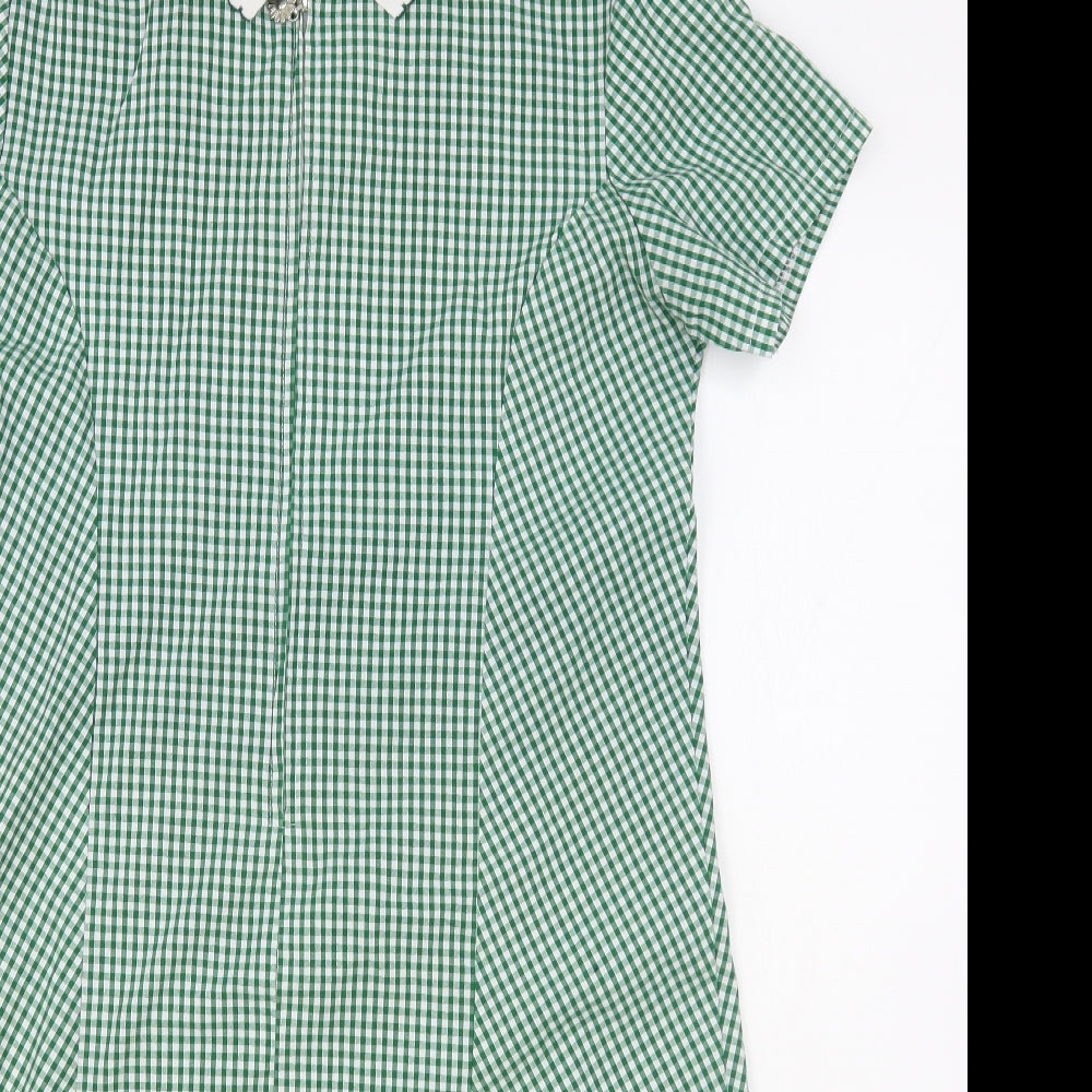 Banner Girls Green Gingham Polyester Pencil Dress  Size 12-13 Years  Collared Zip - School