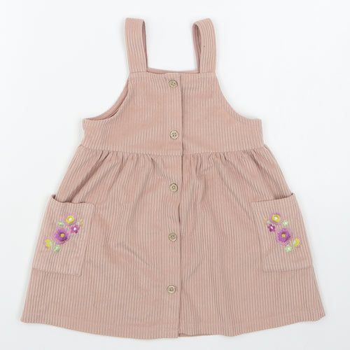 TU Girls Pink  100% Polyester Pinafore/Dungaree Dress  Size 18-24 Months  Square Neck Button