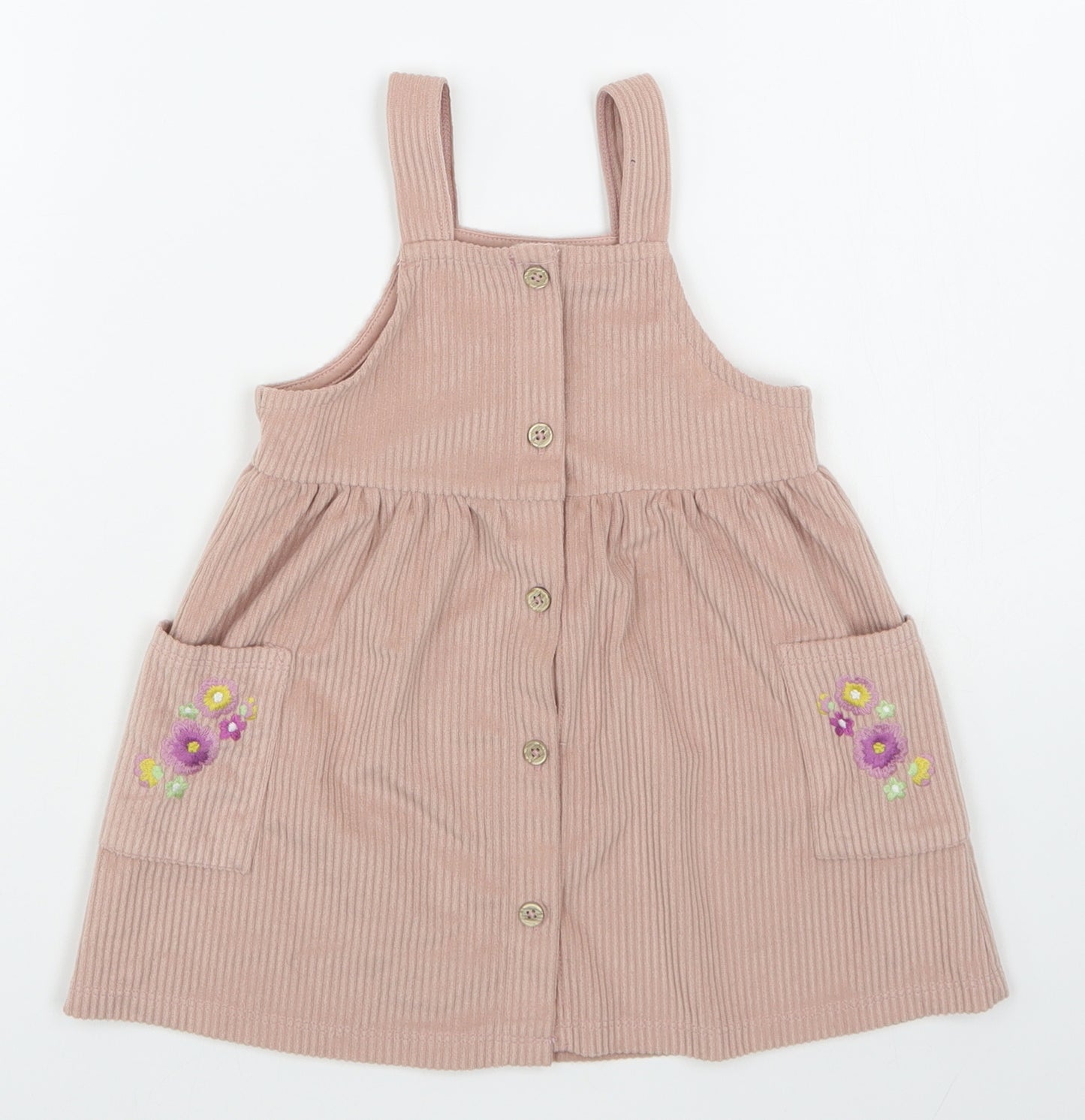 TU Girls Pink  100% Polyester Pinafore/Dungaree Dress  Size 18-24 Months  Square Neck Button