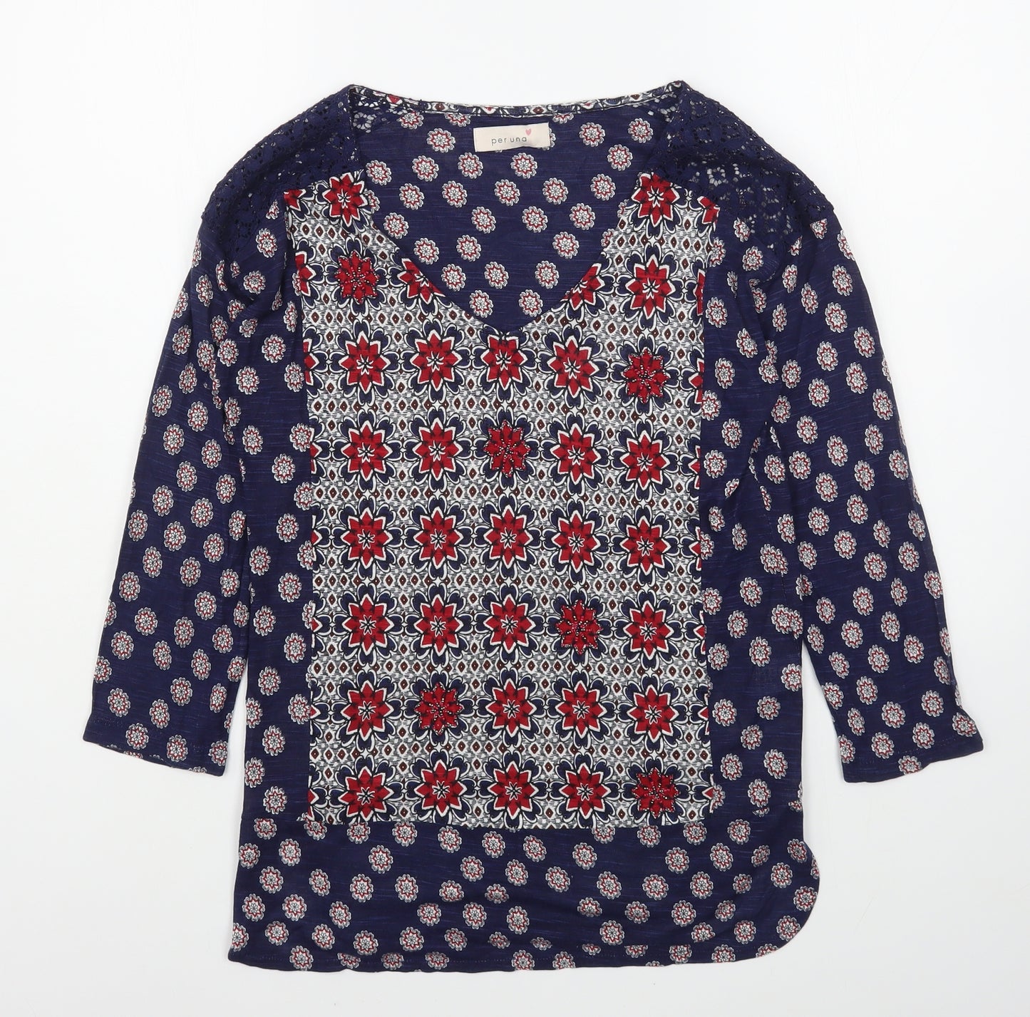 Marks and Spencer Womens Multicoloured Geometric Viscose Basic Blouse Size 10 Scoop Neck