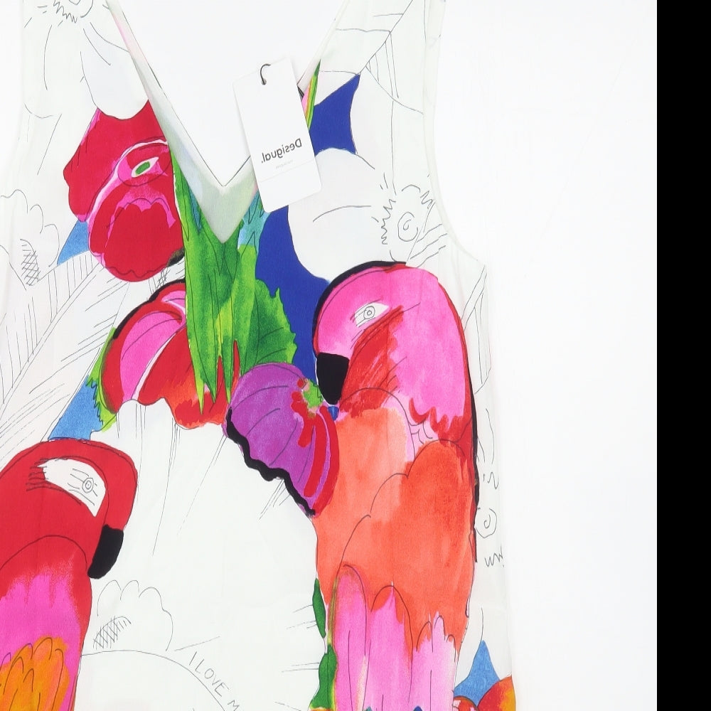 Desigual Womens Multicoloured Floral Viscose Trapeze & Swing  Size M  V-Neck Pullover