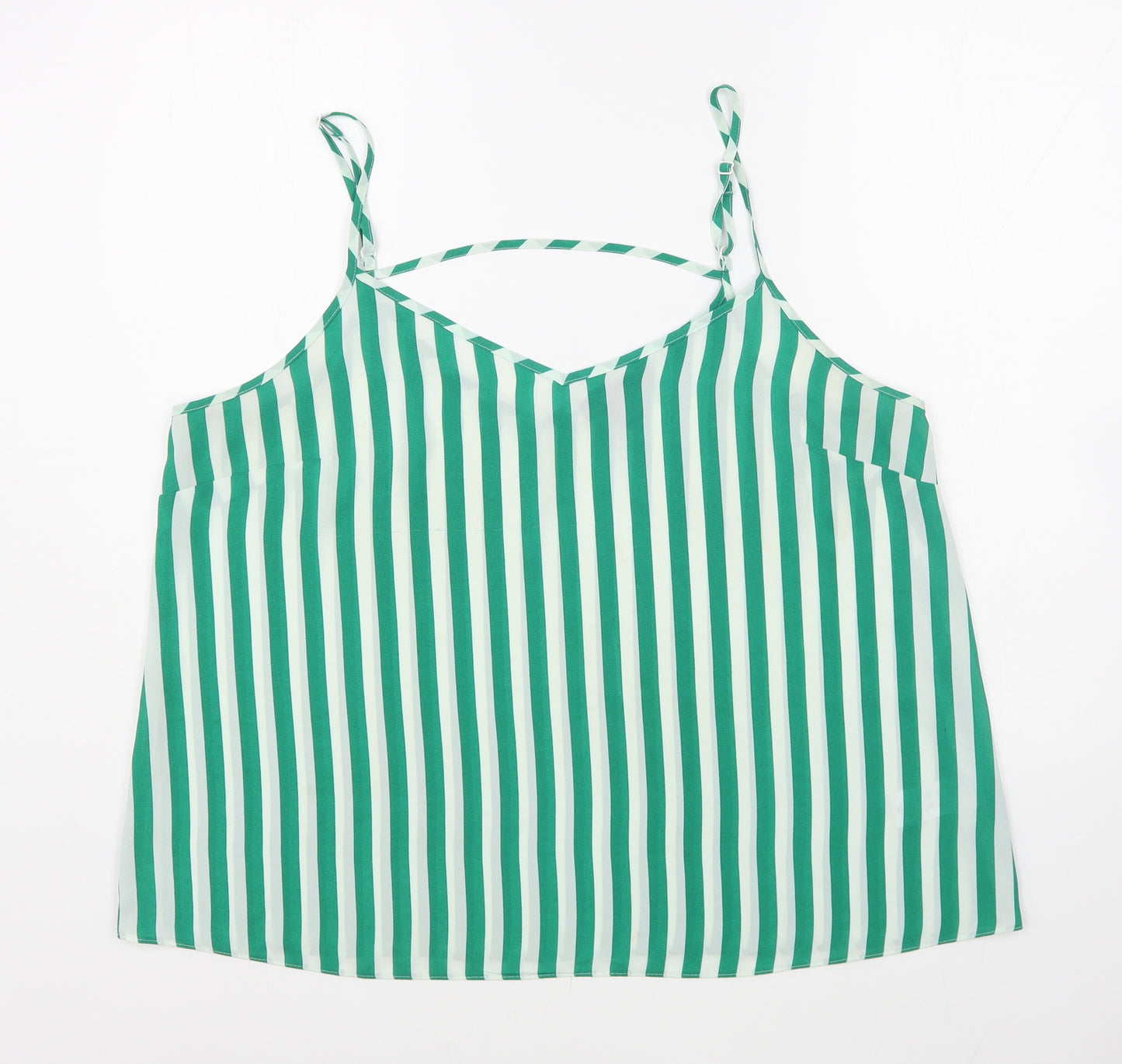 Primark Womens Green Striped Polyester Camisole Tank Size 18 Square Neck