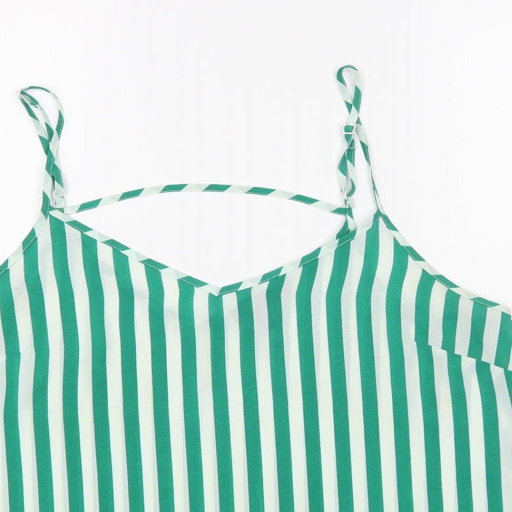 Primark Womens Green Striped Polyester Camisole Tank Size 18 Square Neck