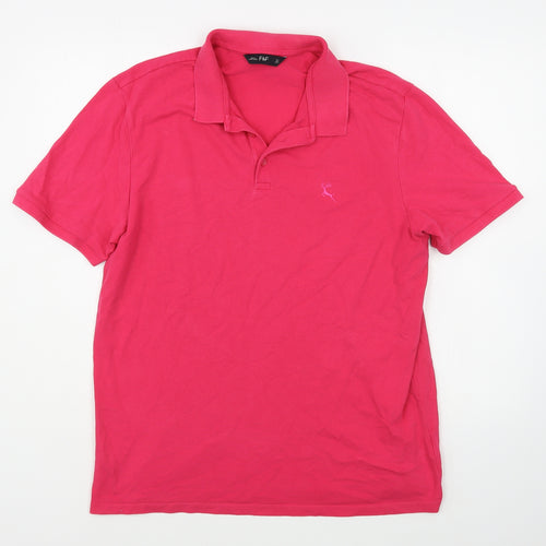 F&F Mens Pink  Cotton  Polo Size L Collared Button