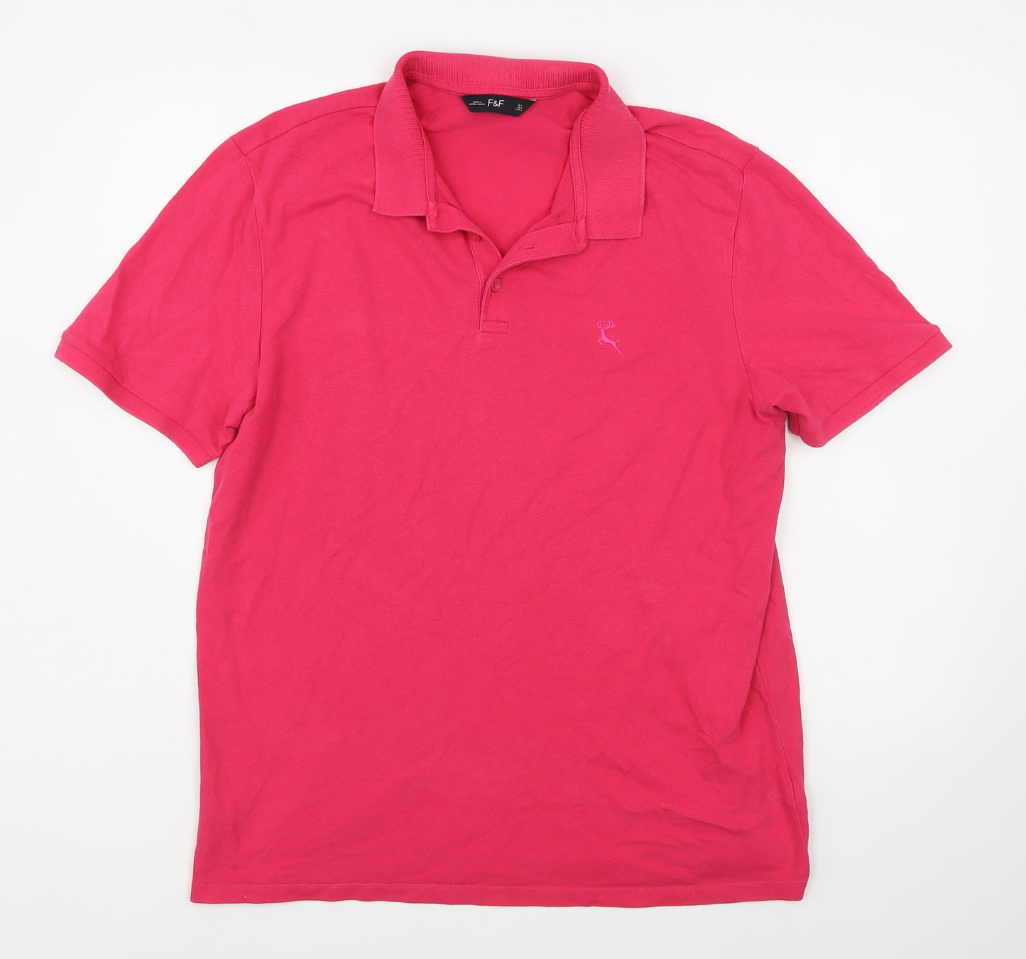 F&F Mens Pink  Cotton  Polo Size L Collared Button