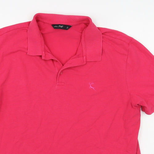 F&F Mens Pink  Cotton  Polo Size L Collared Button